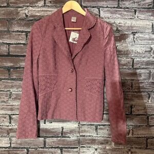 BKE Eyelet Blazer Jacket Women's Medium Mauve Lace Cotton Buckle